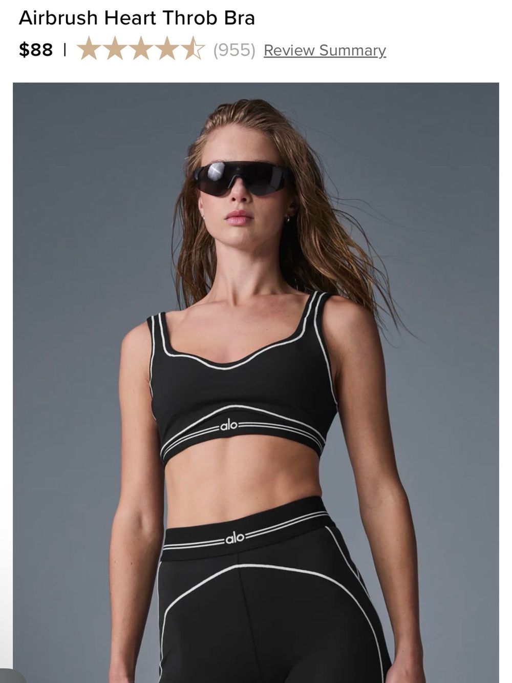 ALO Yoga Black Sports Bra with White Contrast Trim